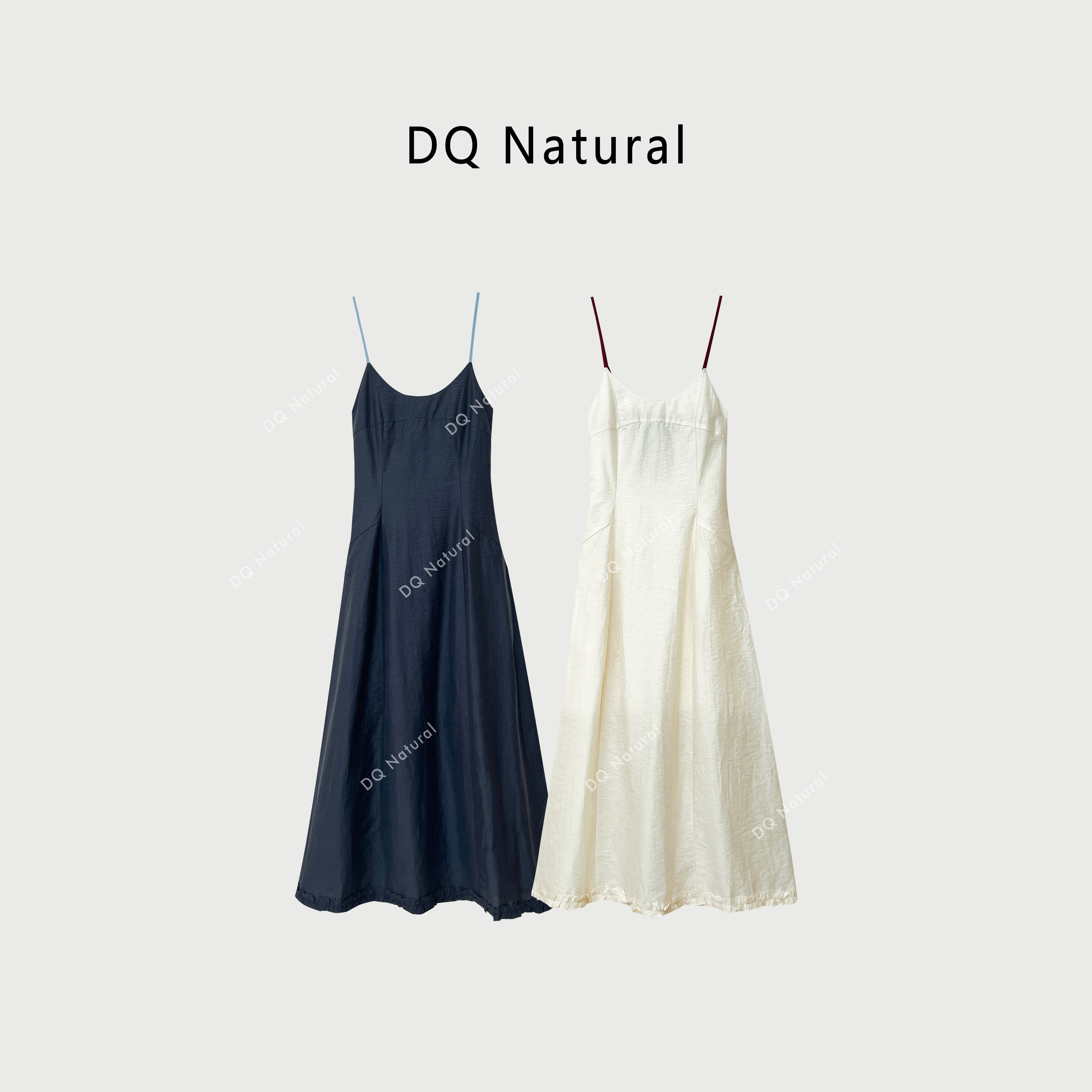 【DQ Natural】“晴岚”莱赛尔气质撞色清冷系露背吊带连衣裙 776326