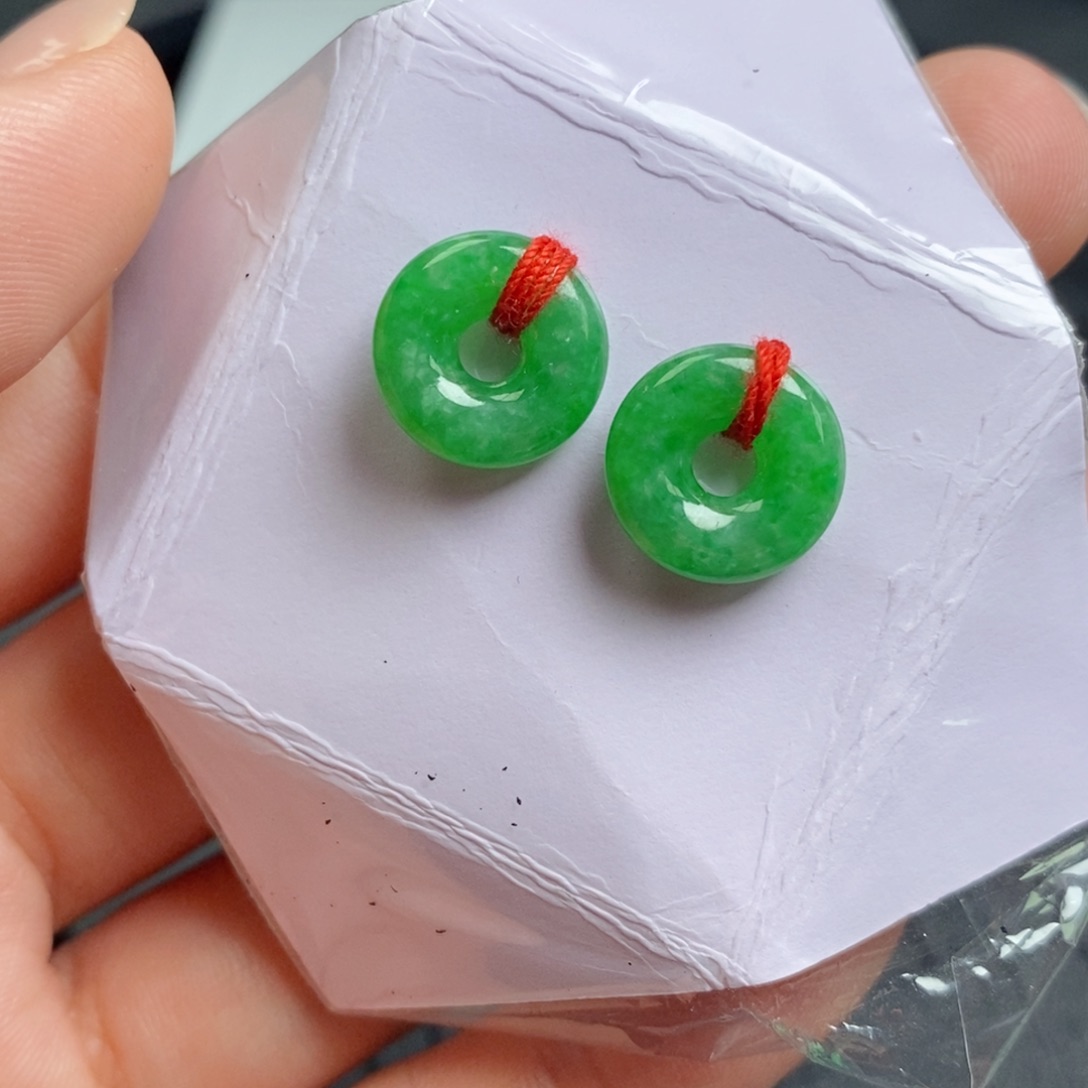 翡翠未镶嵌耳饰阳绿甜甜圈