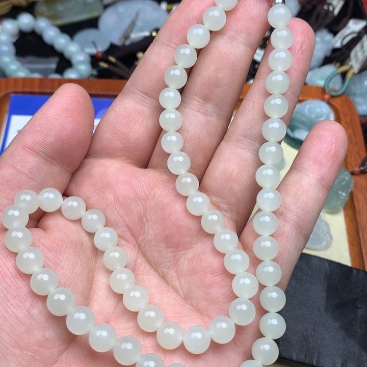 和田玉手串未镶嵌卡8项链