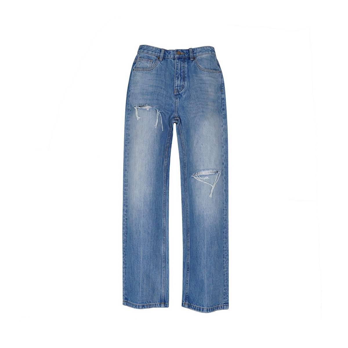 Fanshih 25夏季新款美国康龙面料直筒复古破洞牛仔长裤宽松裤子