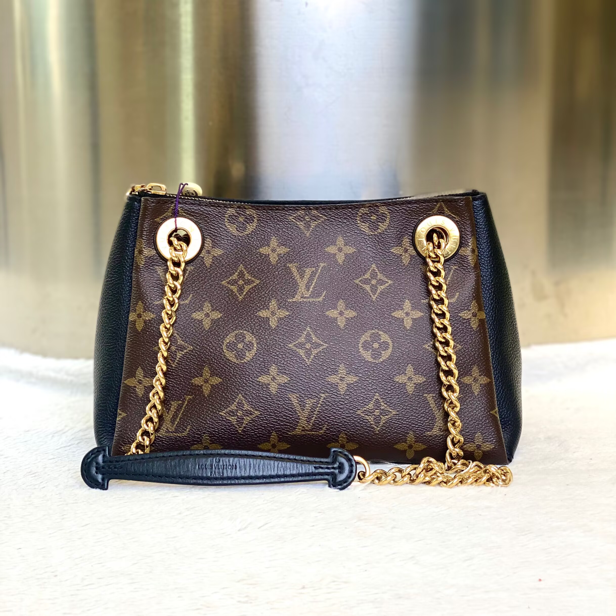 99新 LouisVuitton/路易威登 古有98新LV老花拼黑流浪斜挎包3938