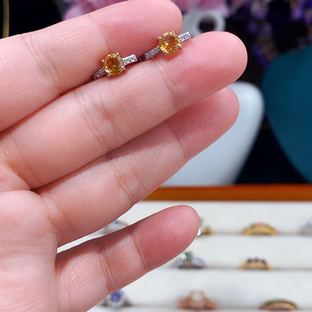 黄晶耳饰银S925镶嵌2885