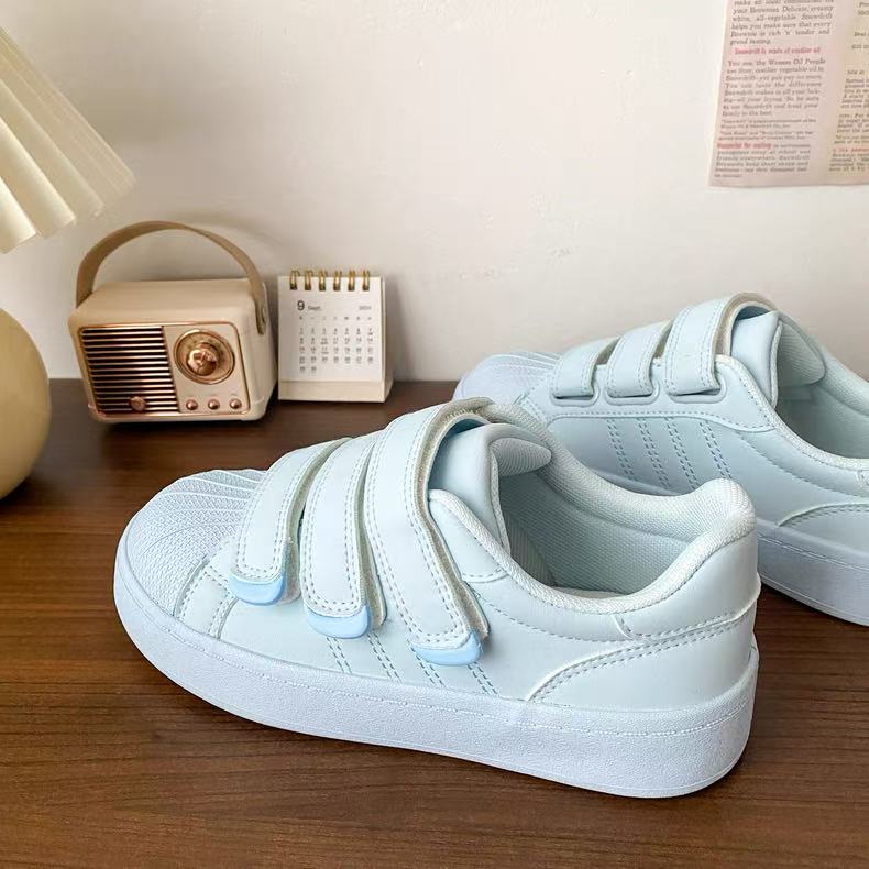 H1377 兰色 贝壳头魔术贴小白鞋百搭配裙子小众爆款轻便皮面板鞋
