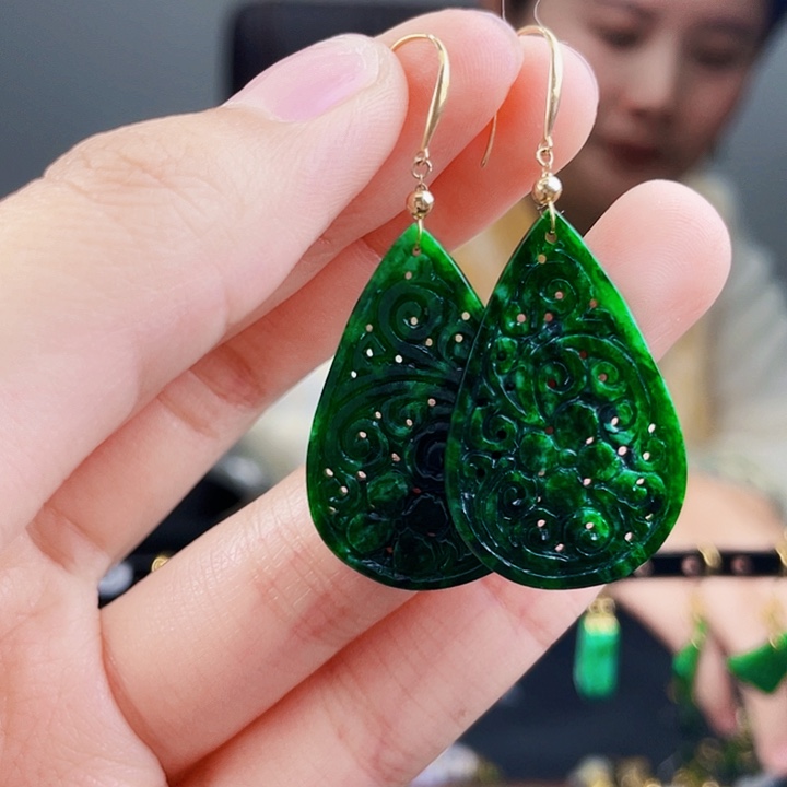 翡翠耳饰18K金镶嵌饰品