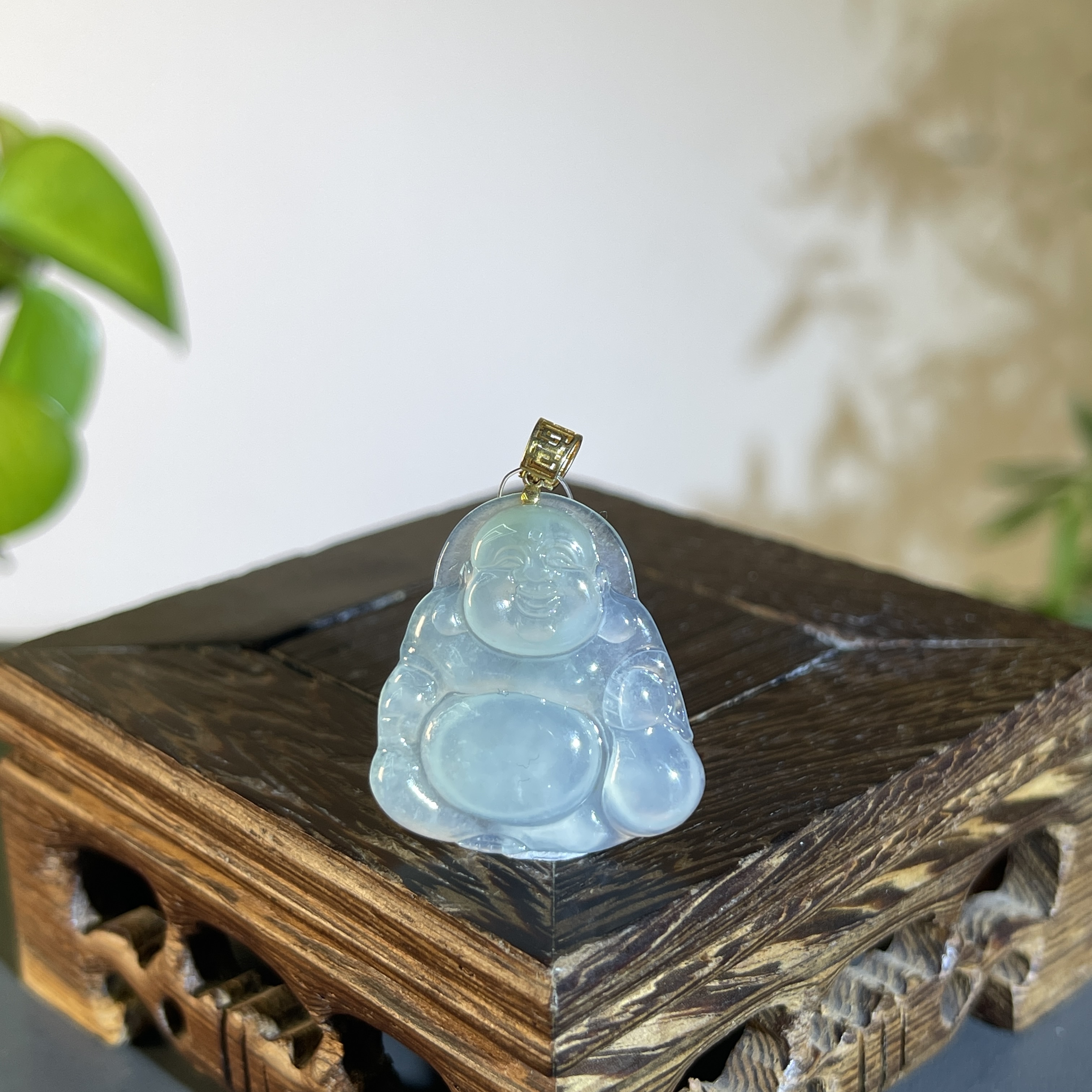 JTB12-88 天然缅甸A货翡翠  18K扣头布袋佛