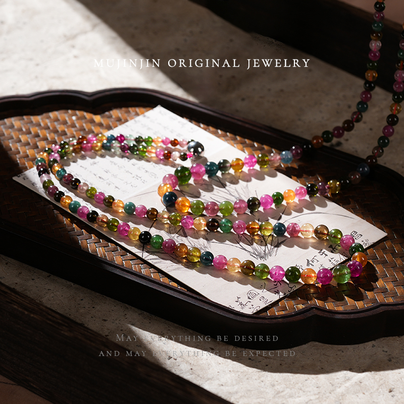 【木槿槿】天然老矿碧玺塔链女款串珠项链时尚饰品XL2682多样性发一