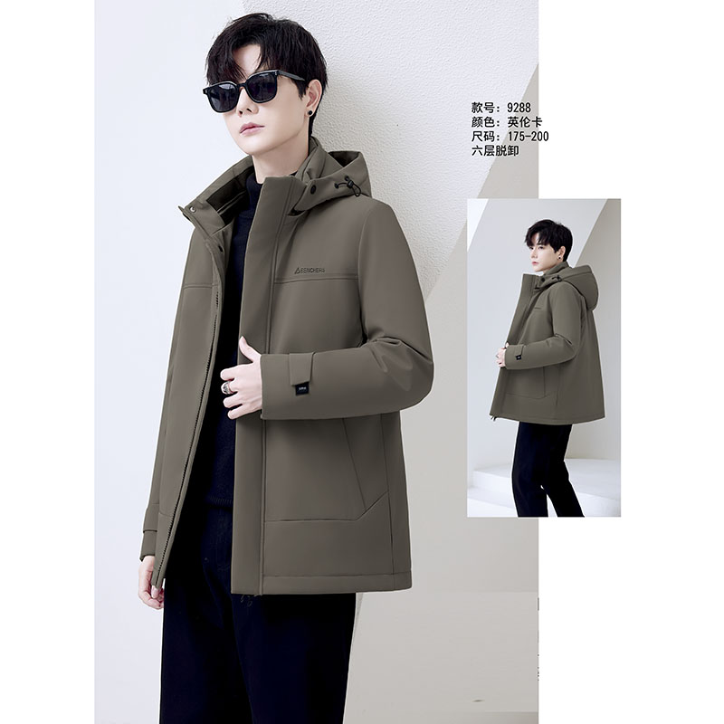 2025新9288男中长款羽绒服九半成品年轻款脱卸派克服冬衣皮壳翻新