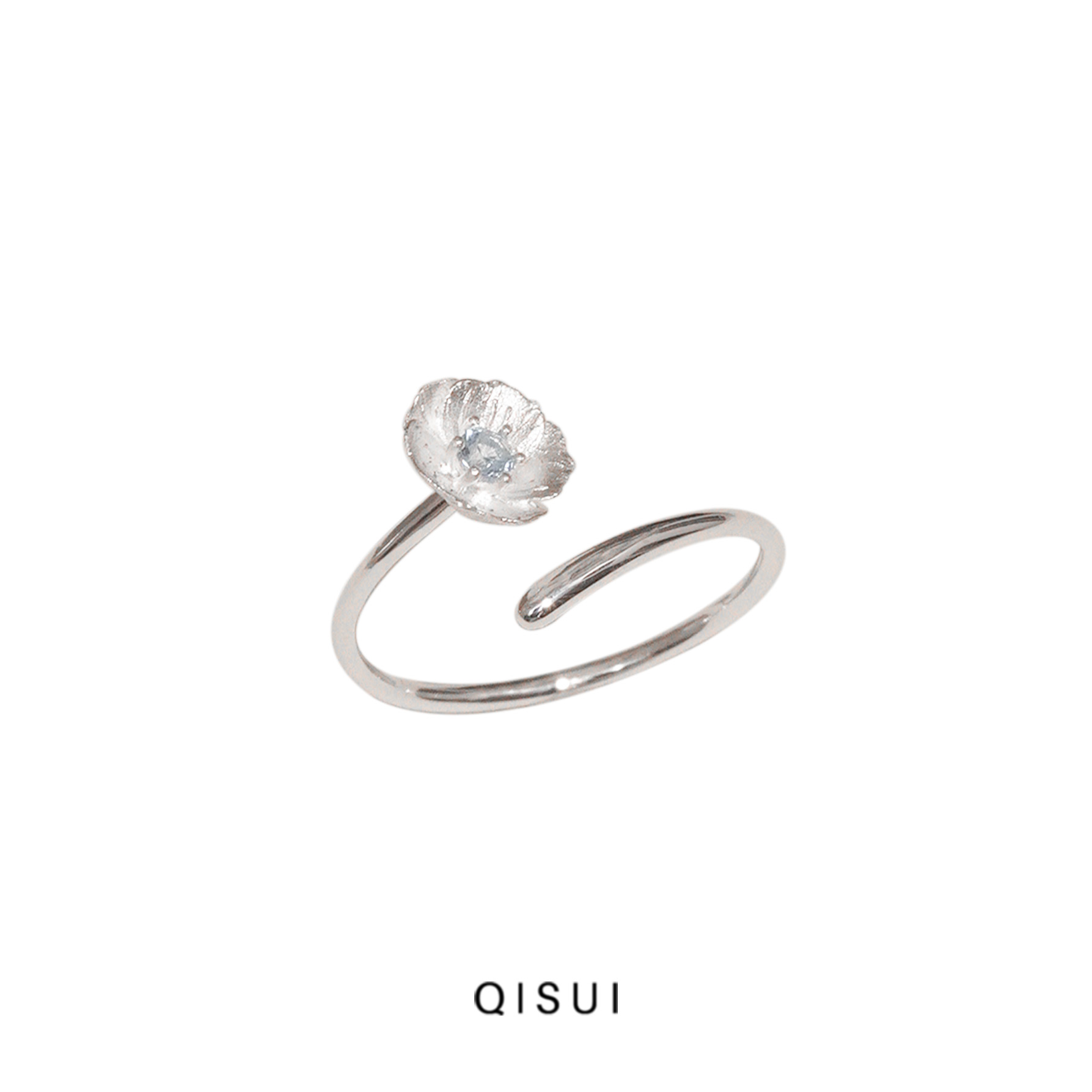 925银仿水晶戒指 “生长”花朵原创设计师款时尚小众s925银戒指