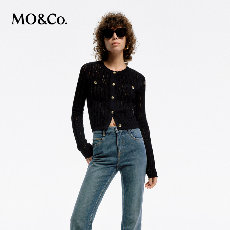 【陈大可专属】MOCO春醋酸混纺镂空雕花金扣针织开衫MBD1CAR038