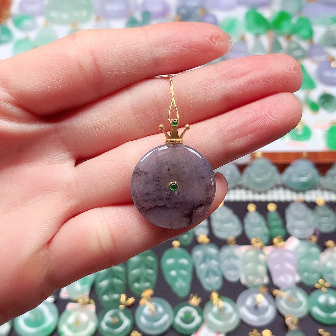 翡翠18K金镶嵌颈饰天然翡翠A货