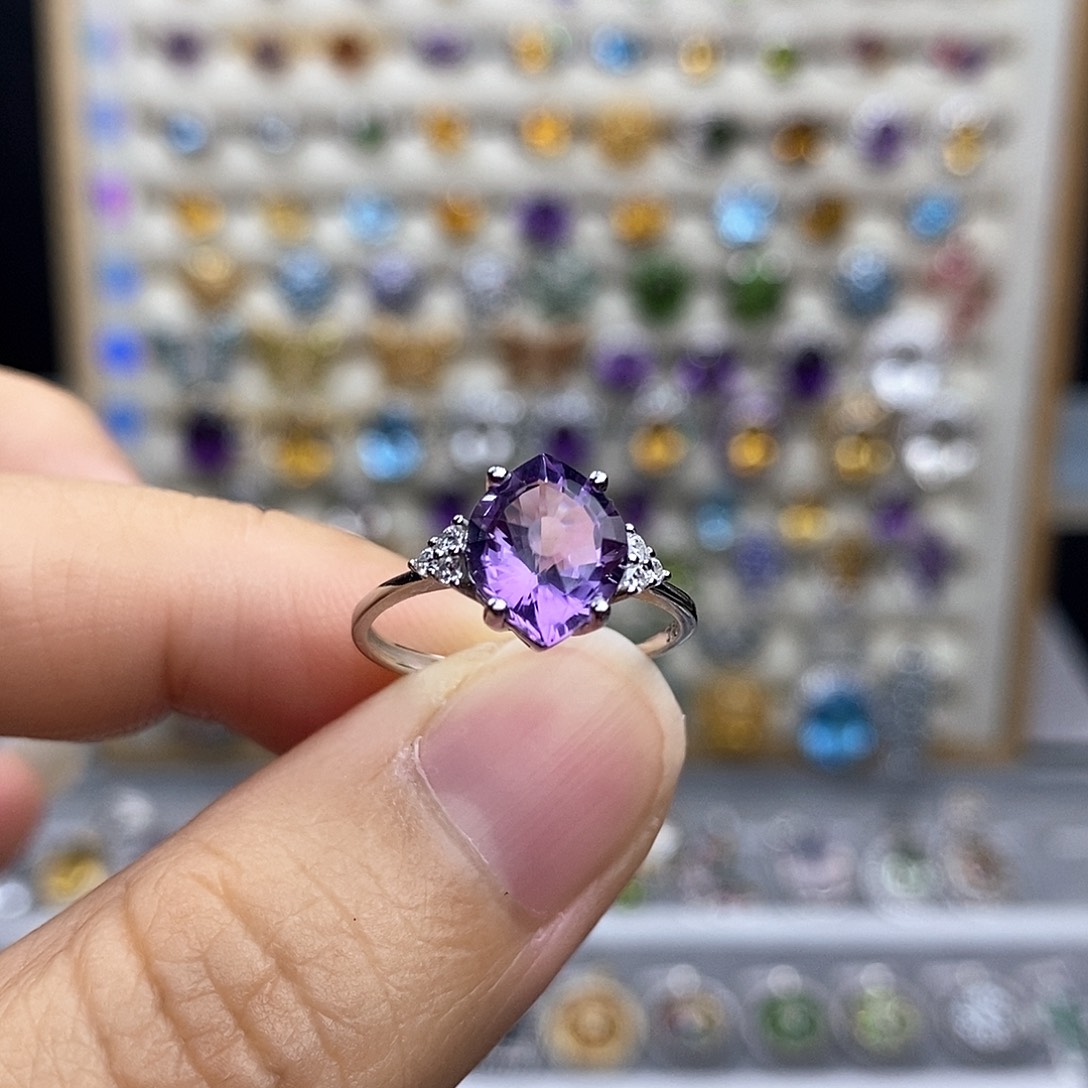 银S925镶嵌戒指紫晶不含证书