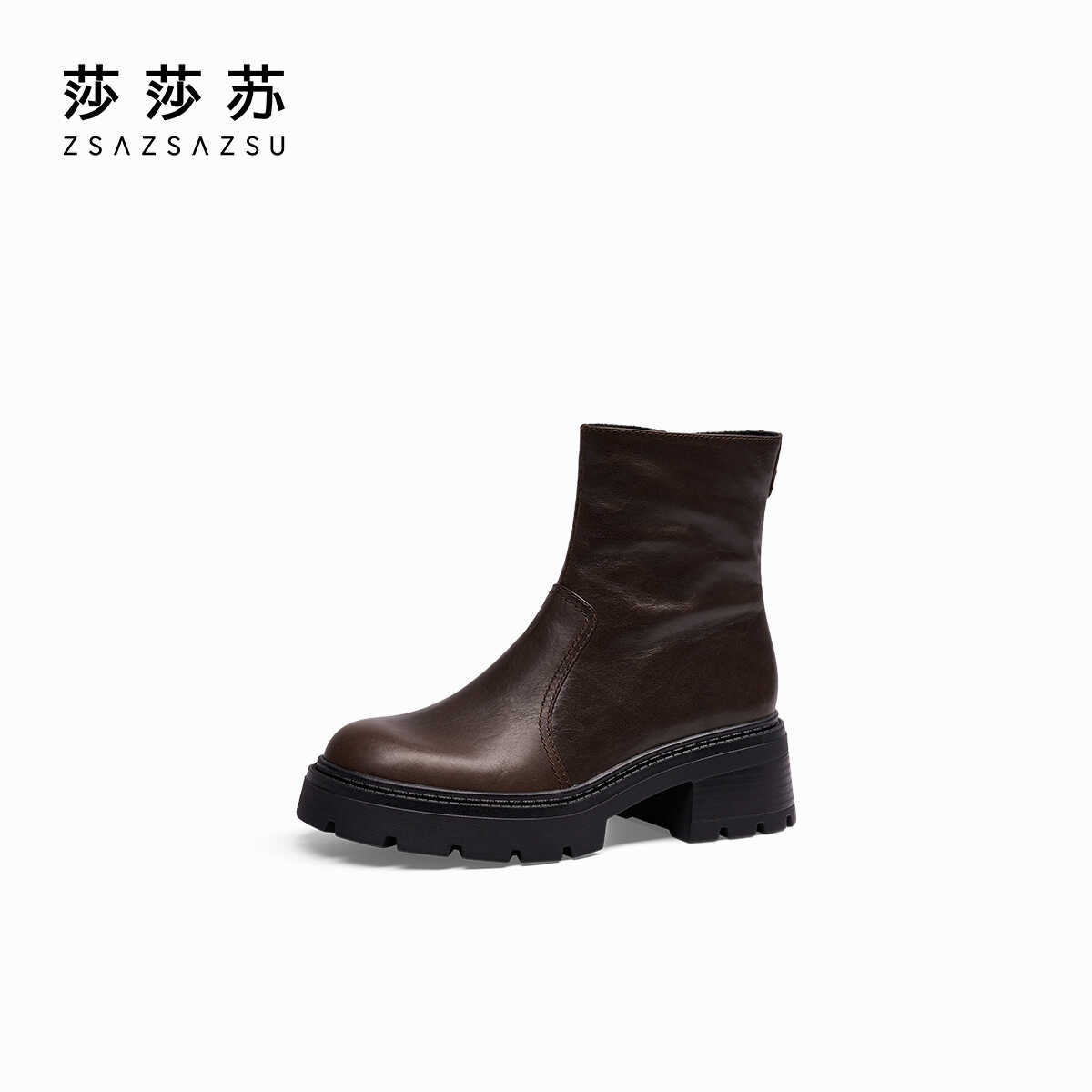 【抓抓靴】莎莎苏秋冬新款雅丹风厚底圆头百搭中筒烟管靴ZA54722-40