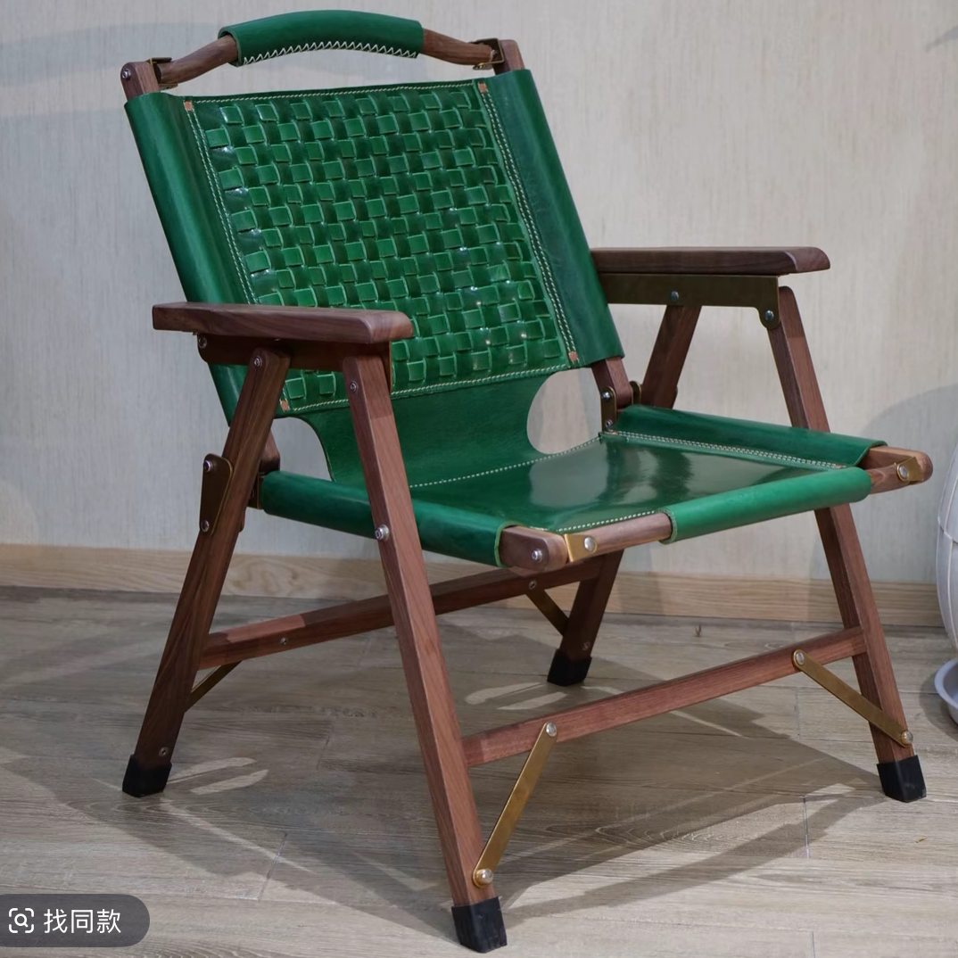 ZX编织款松石绿头层黑胡桃木克米特椅