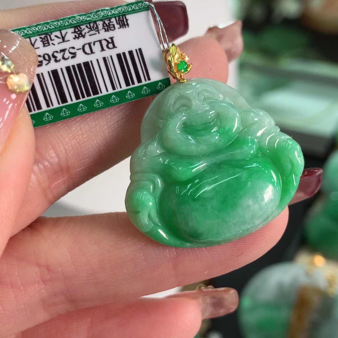 翡翠吊坠(不含链)18K金镶嵌