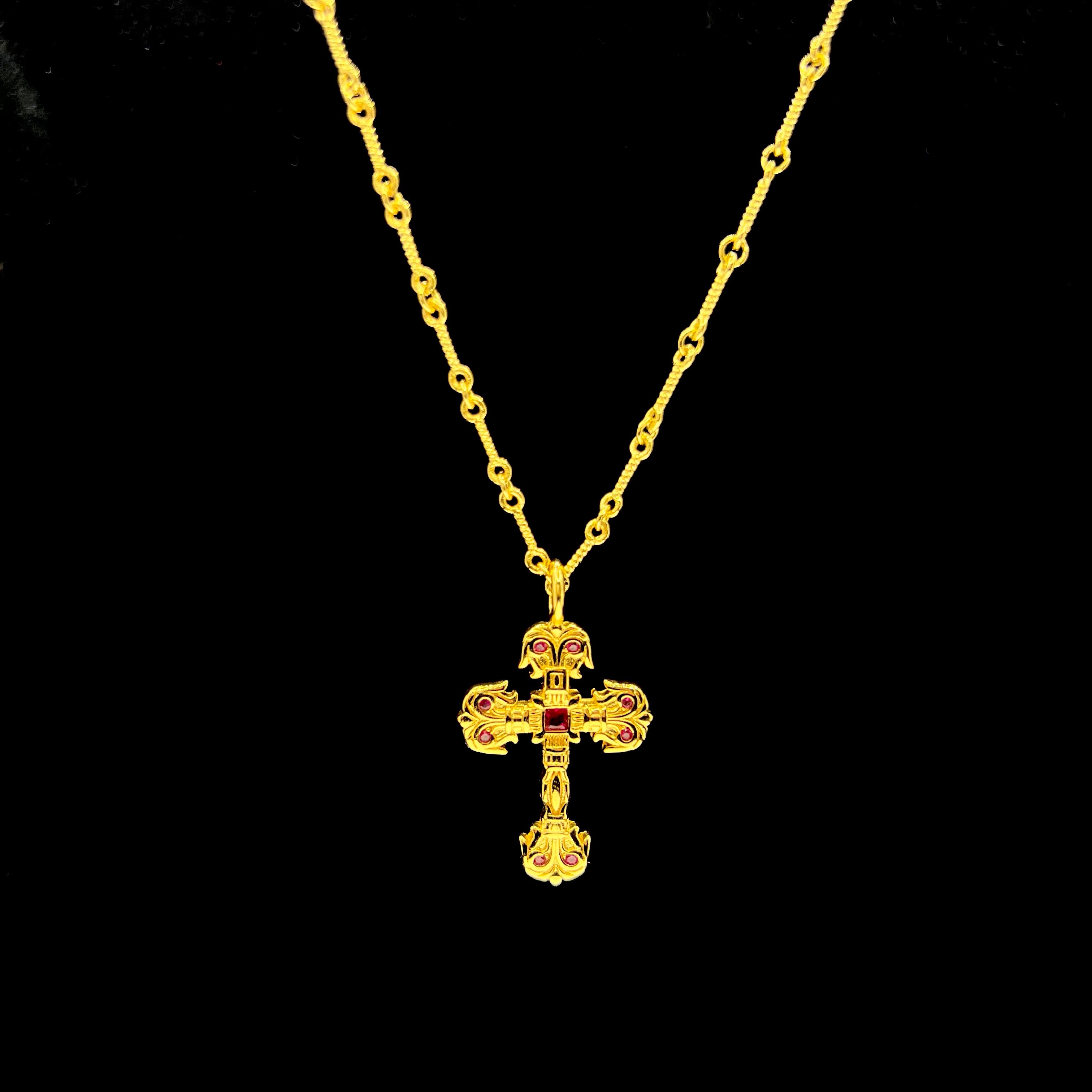 铜合金合成锆石项链 020号  珂珂家【紫钻 火焰】双十字架男女潮流