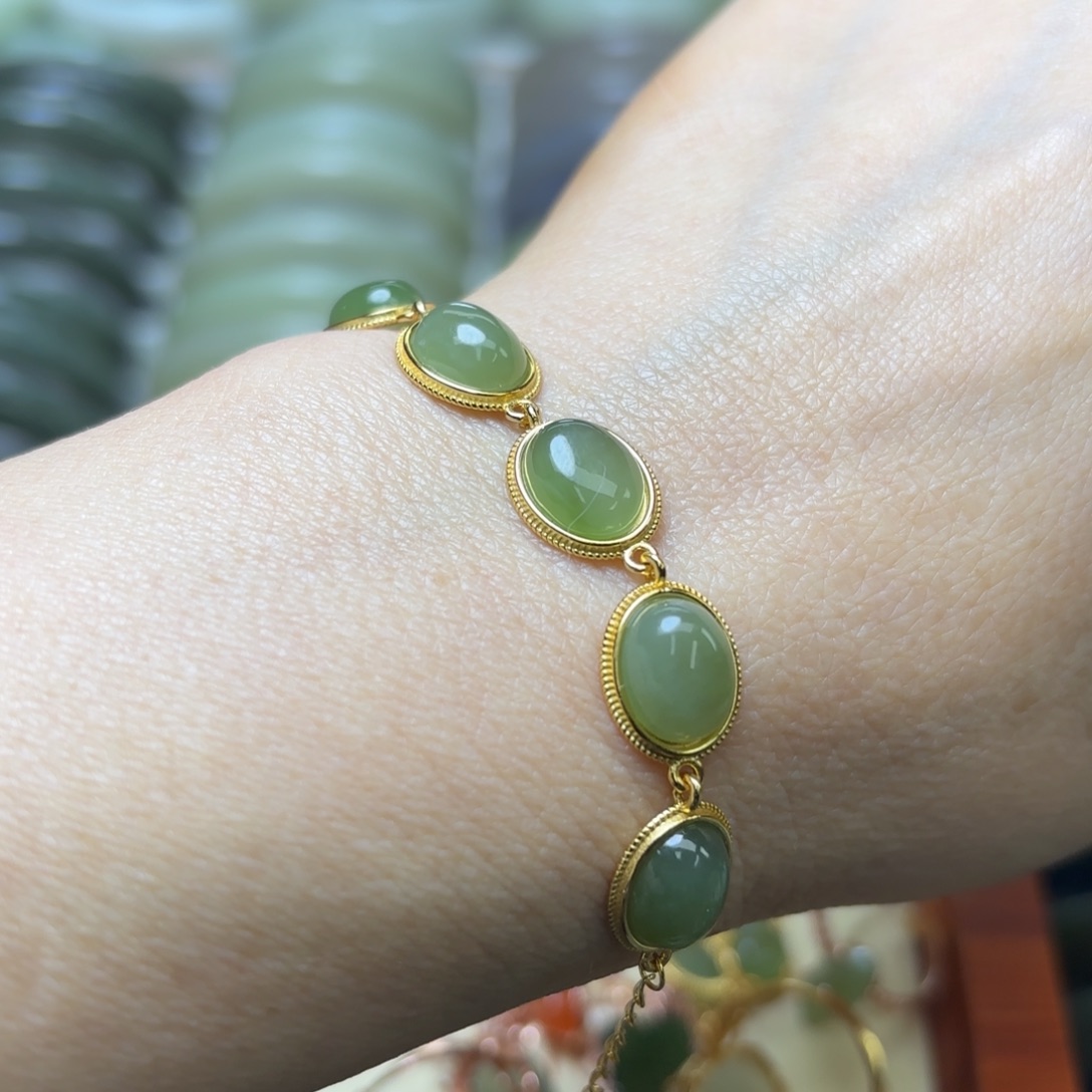 和田玉手链银S925镶嵌