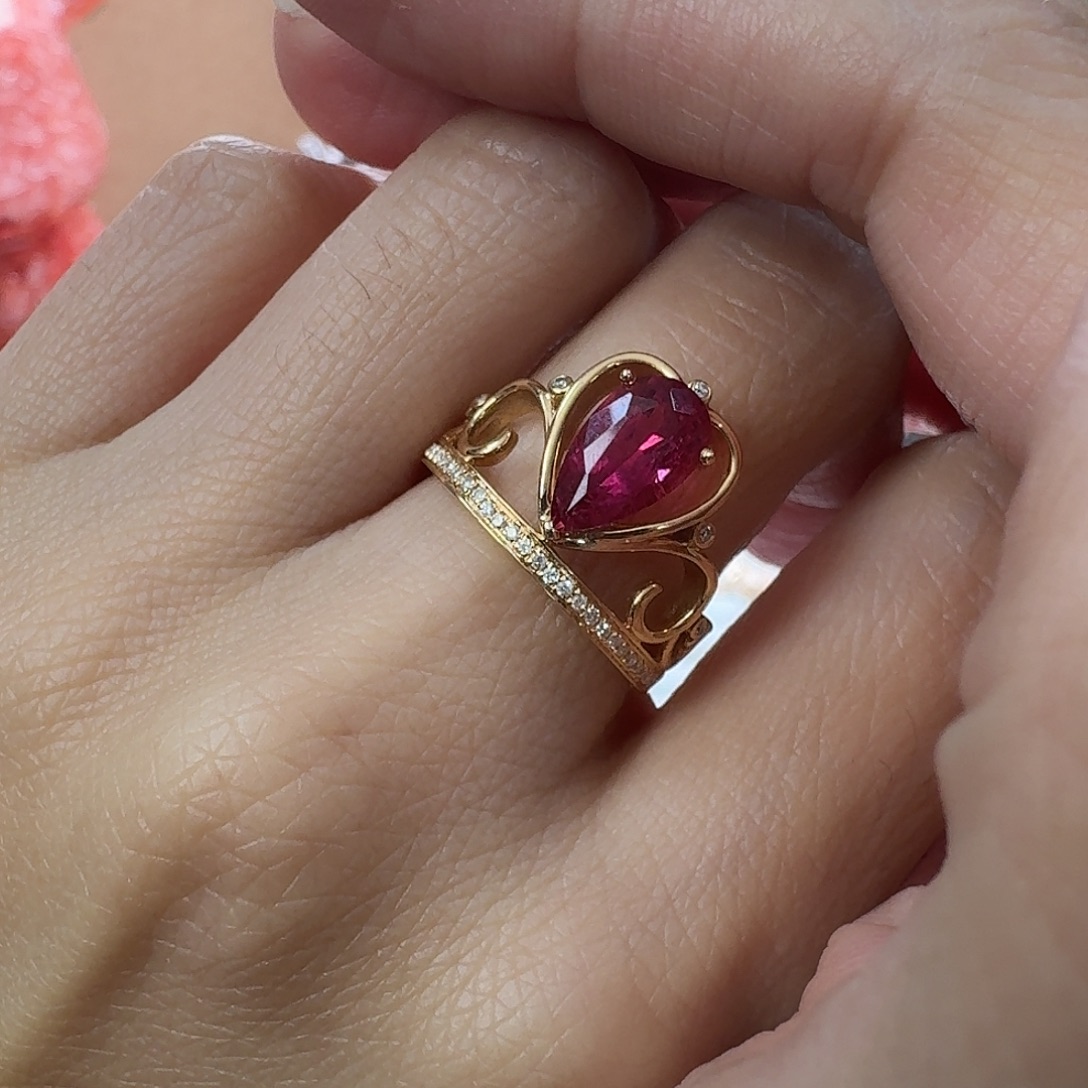 碧玺18K金镶嵌戒指碧玺戒指