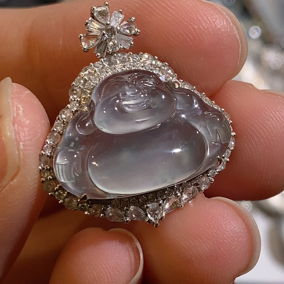 翡翠颈饰18K金镶嵌天然缅甸A货翡翠