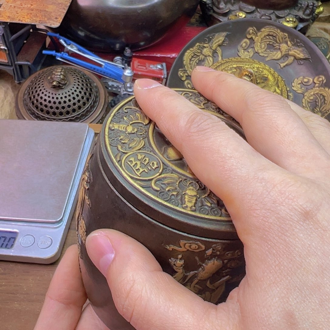 紫金风磨铜福禄寿禧茶叶罐