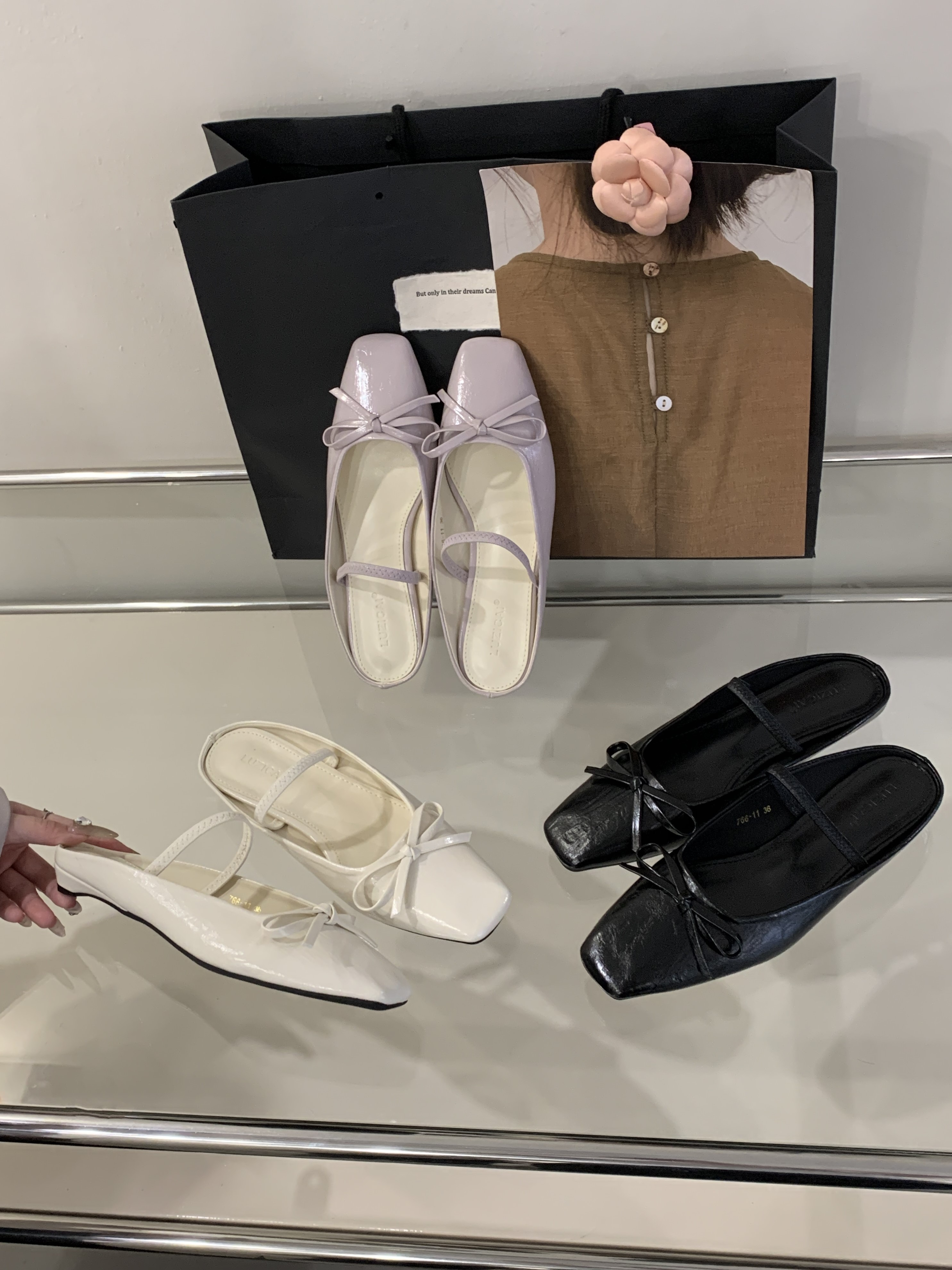 仙女风紫色方头蝴蝶结粗跟包头半拖夏季外穿减龄显瘦一字凉拖鞋女