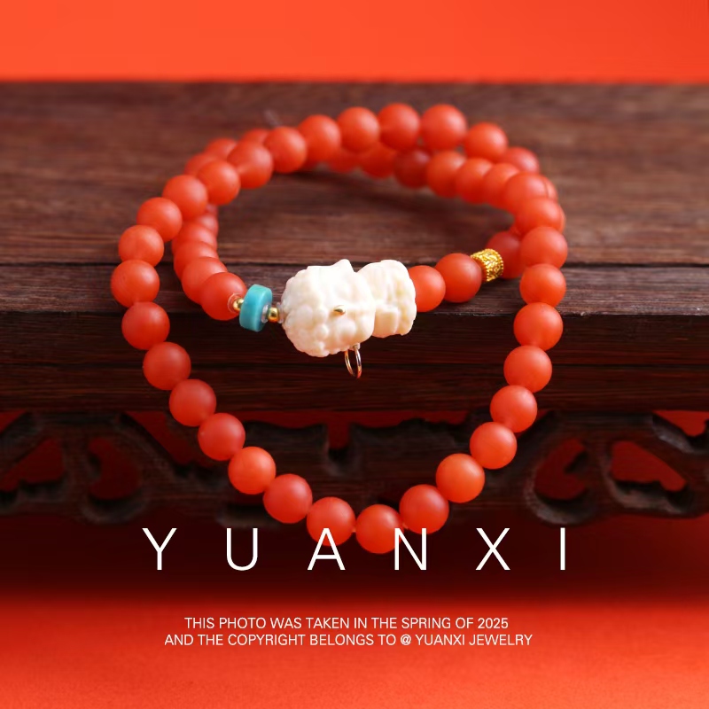 收藏级保山南红手串手链满色满肉+18K金双圈设计款【6mm】女款气质