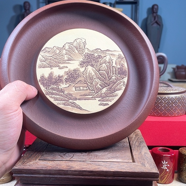 紫砂茶杯紫砂山水干泡壶承微瑕