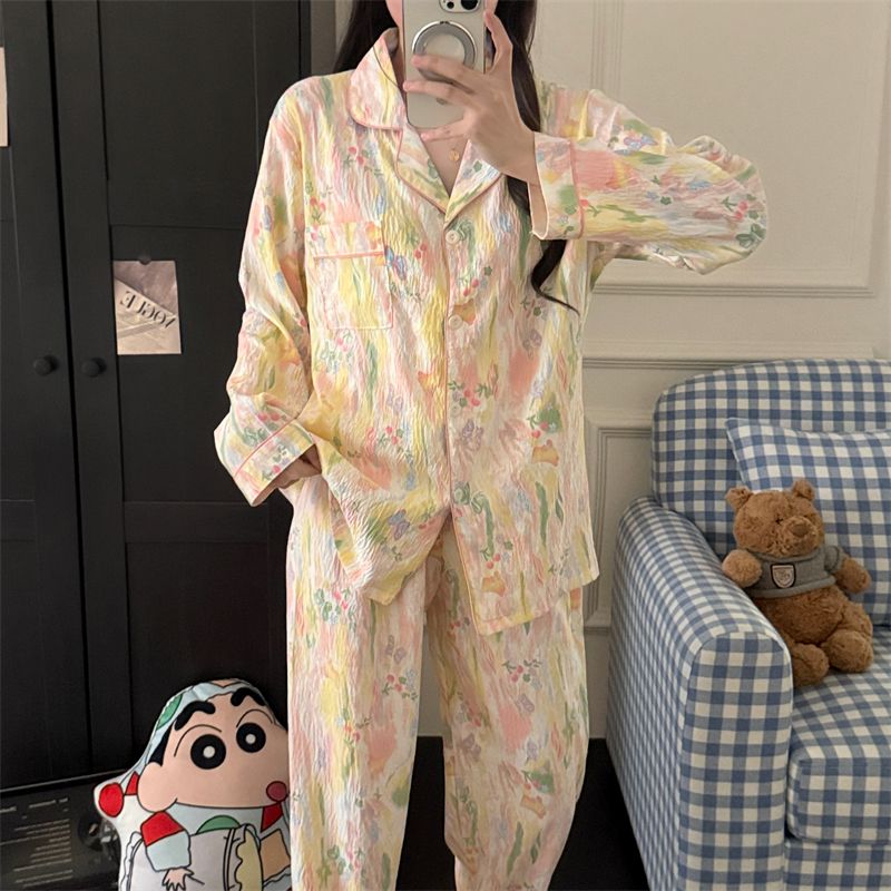 2025年秋季新款郁金香睡衣女长袖长裤简约学生家居服套装可外穿