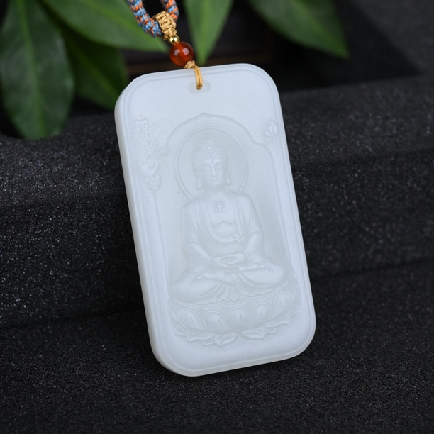 (生肖狗/猪)天然和田玉俄料阿弥陀佛挂件（WH3511）