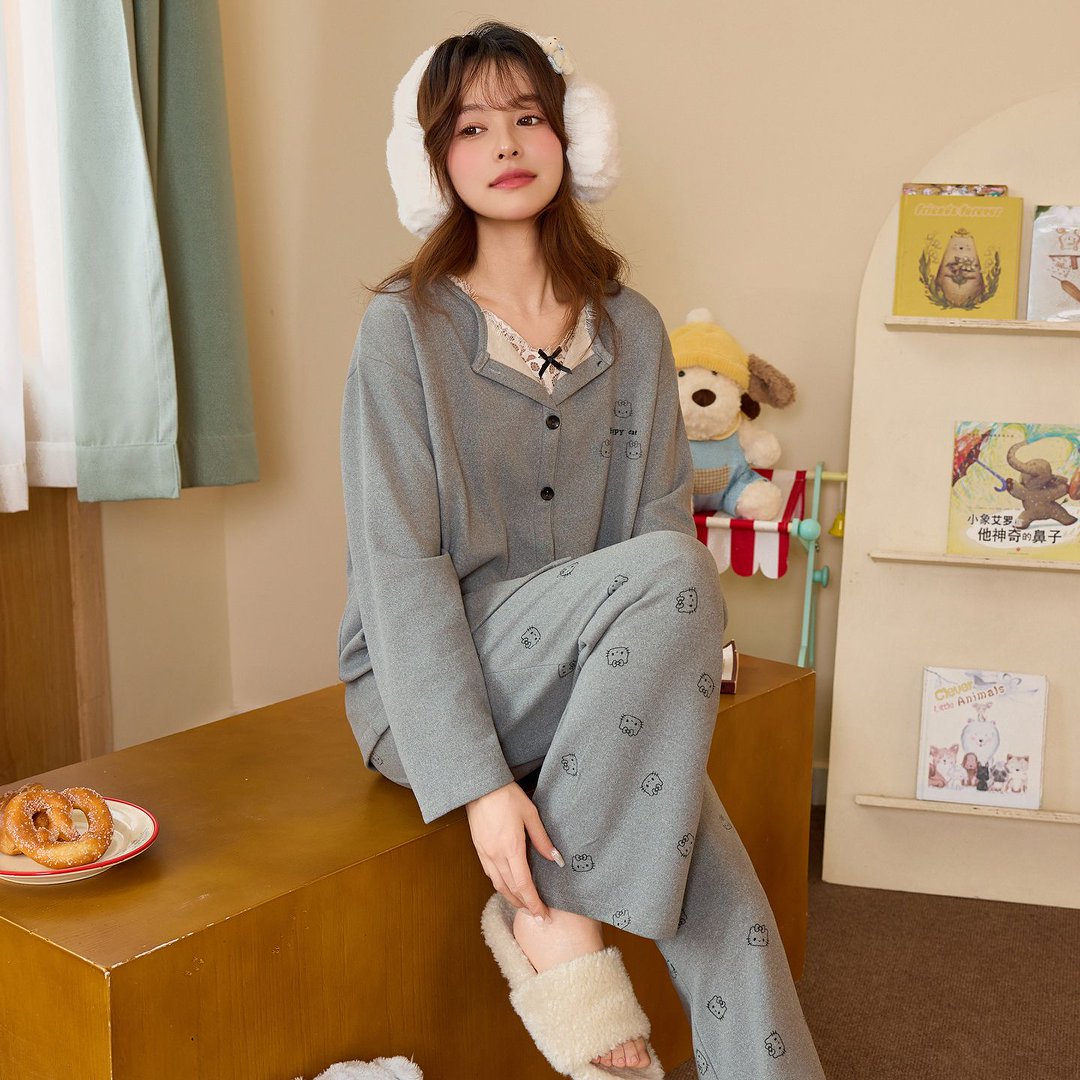781秋冬加厚阳离子德绒长袖睡衣少女家服套装女士睡衣
