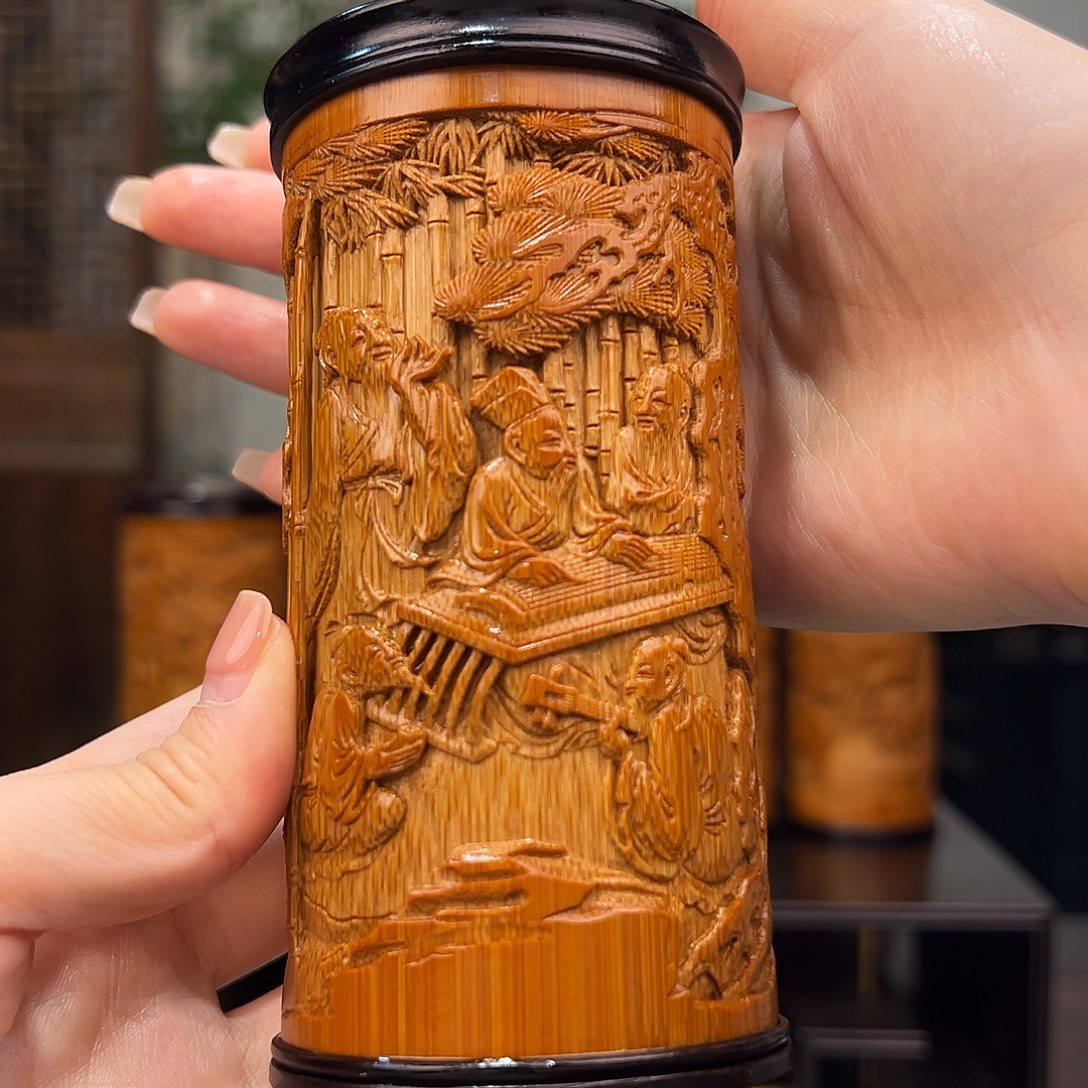 竹竹雕竹林七贤茶叶罐