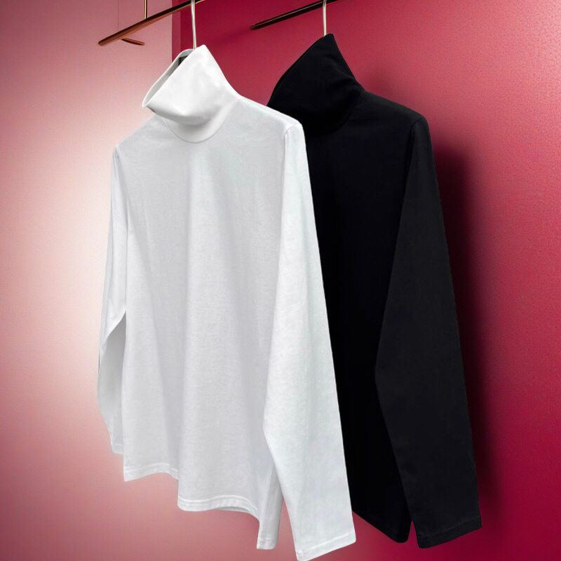 白色高领德绒打底衫男秋冬潮牌韩系穿搭宽松长袖T恤休闲内搭上衣