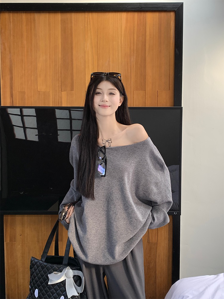 针织斜肩辣妹毛衣111