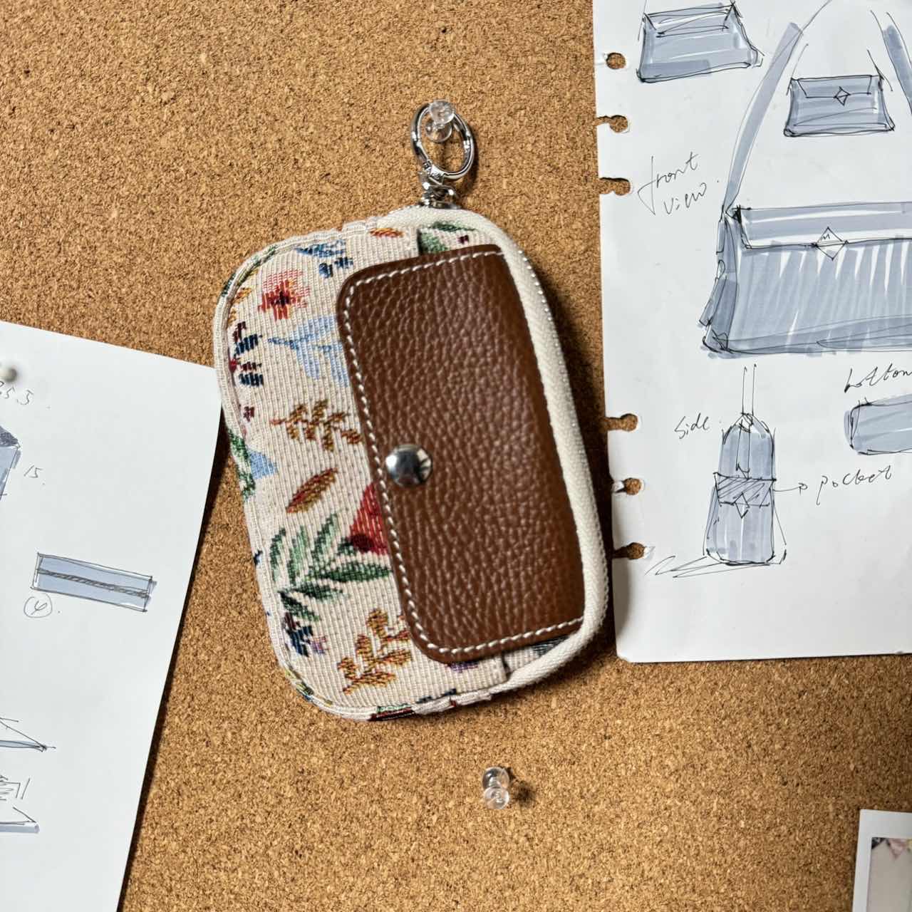 【阿风福利】刺绣帆布配头层牛皮零钱包口红包证件包 6211