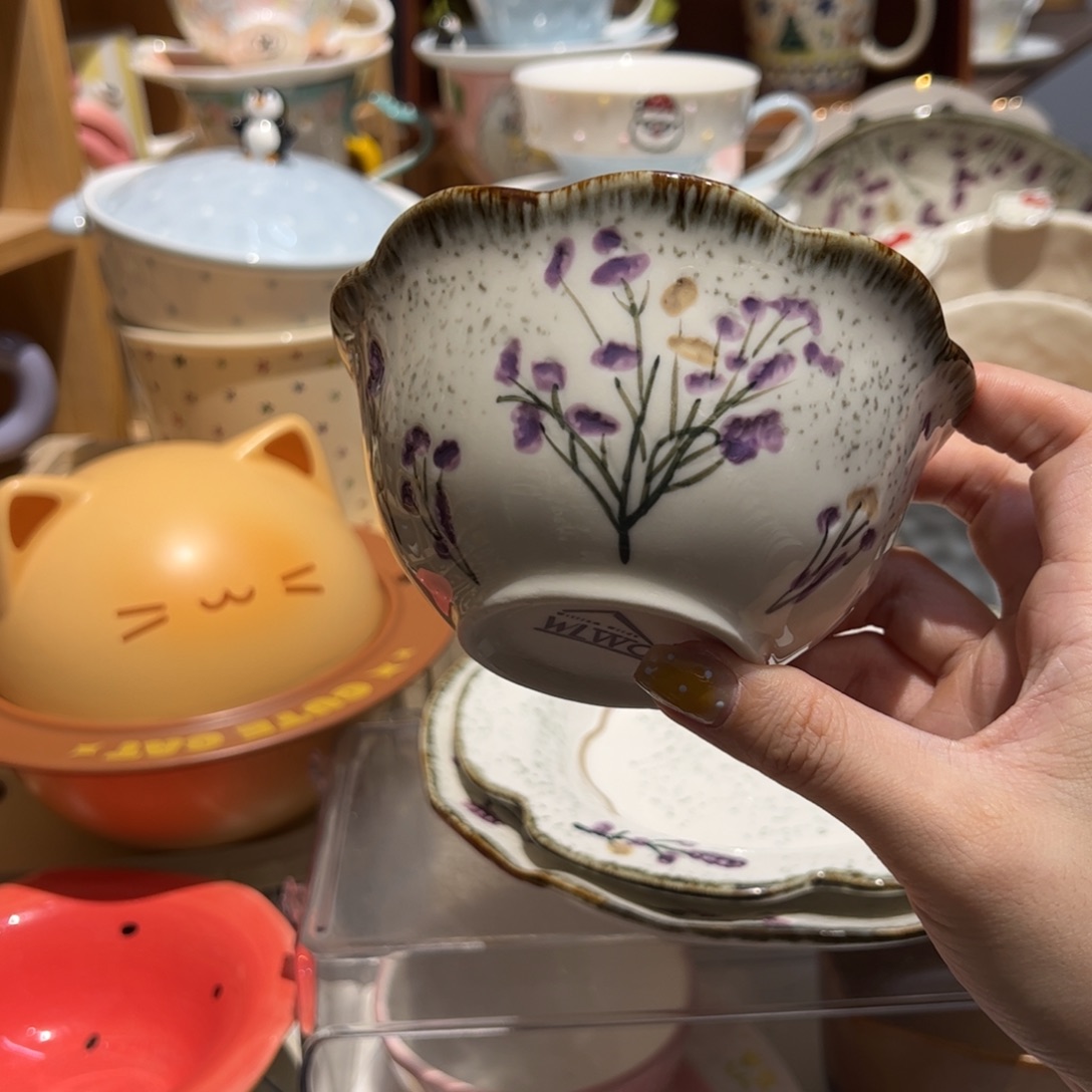 中古薰衣草米饭碗两个装