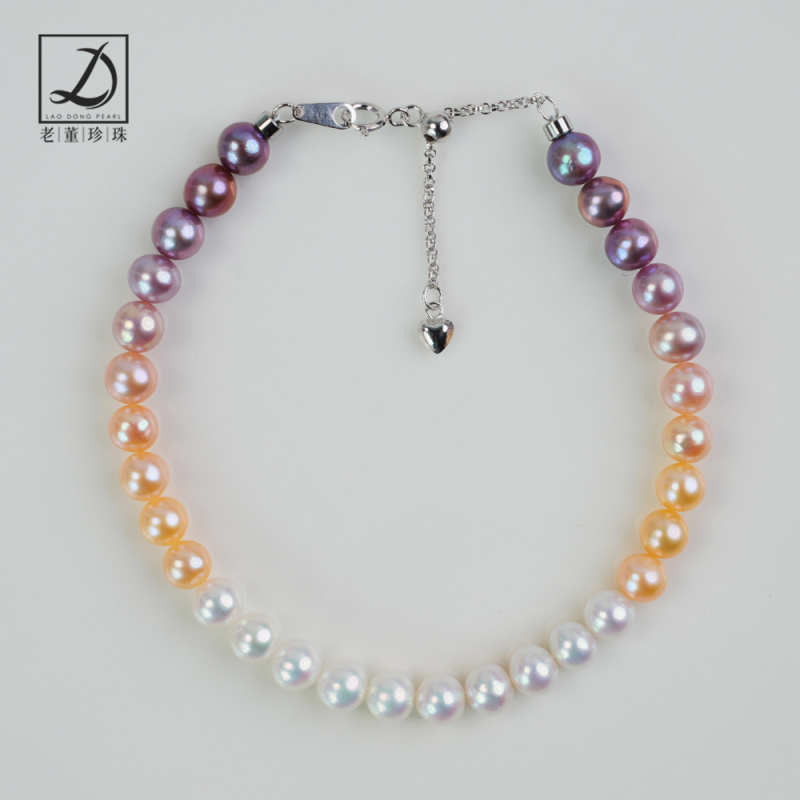 S925银5-6mm极光混彩淡水珍珠手链