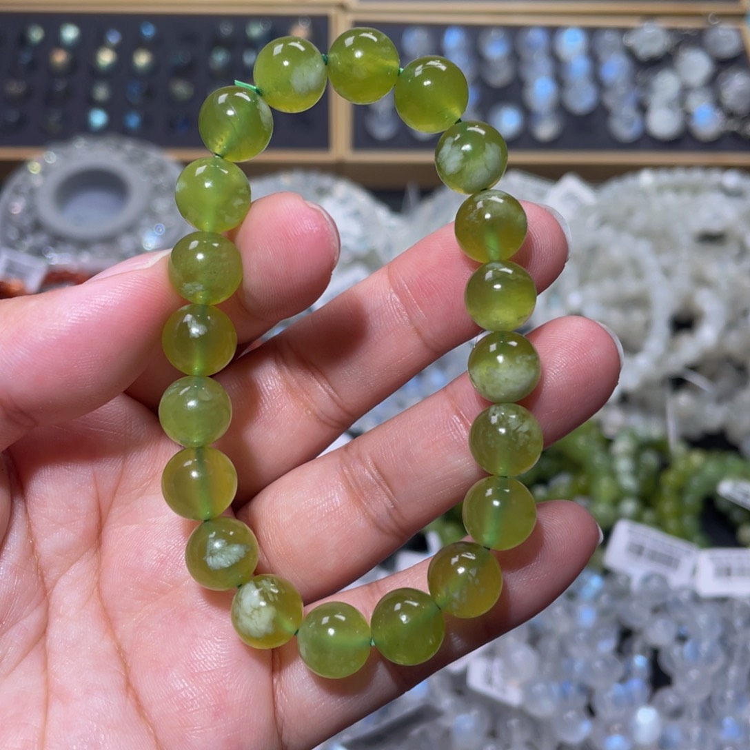未镶嵌岫玉手链岫玉青提奶盖手链9.5mm+