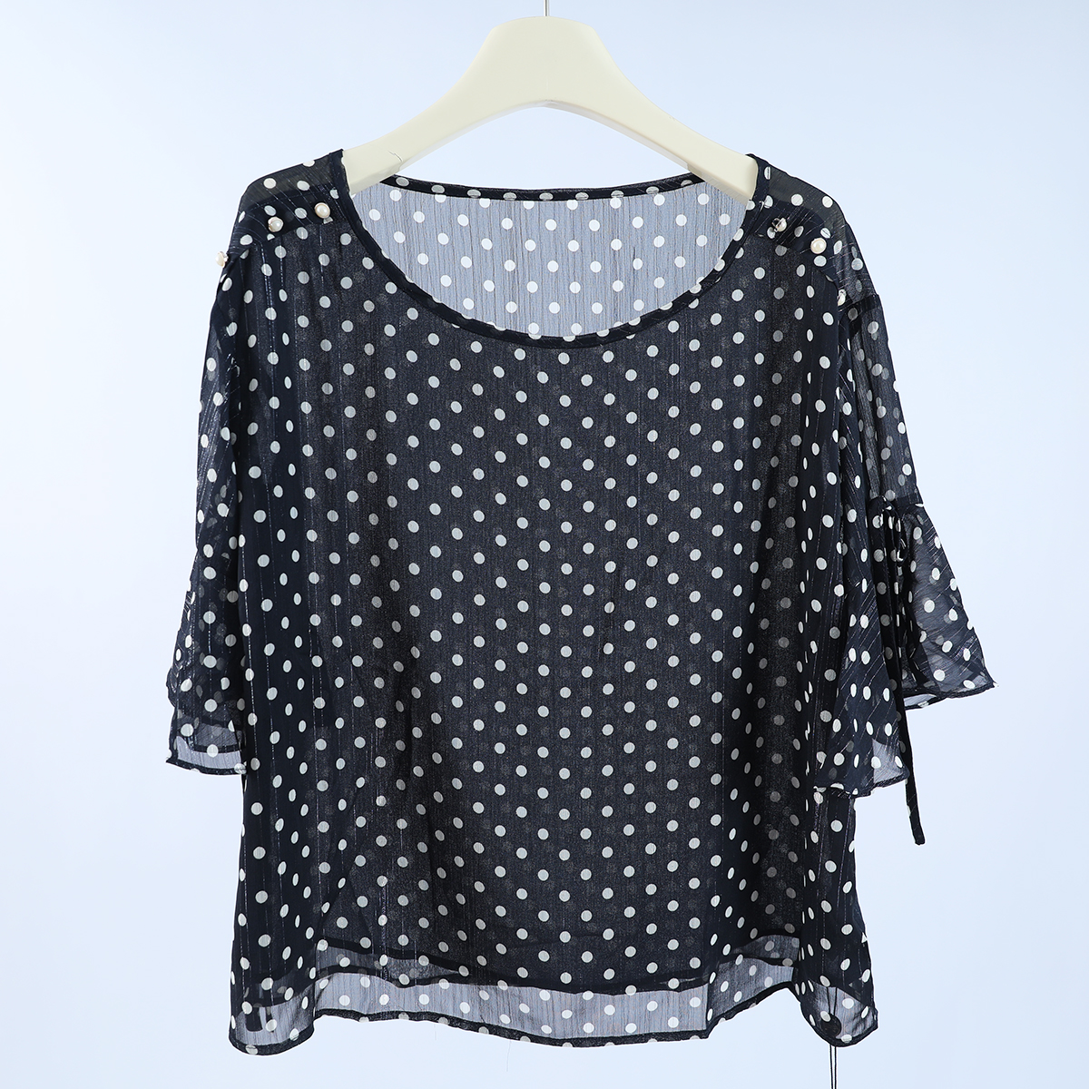 12201 轻薄凉爽不闷热！夏季女士时尚百搭波点宽松薄款雪纺衫