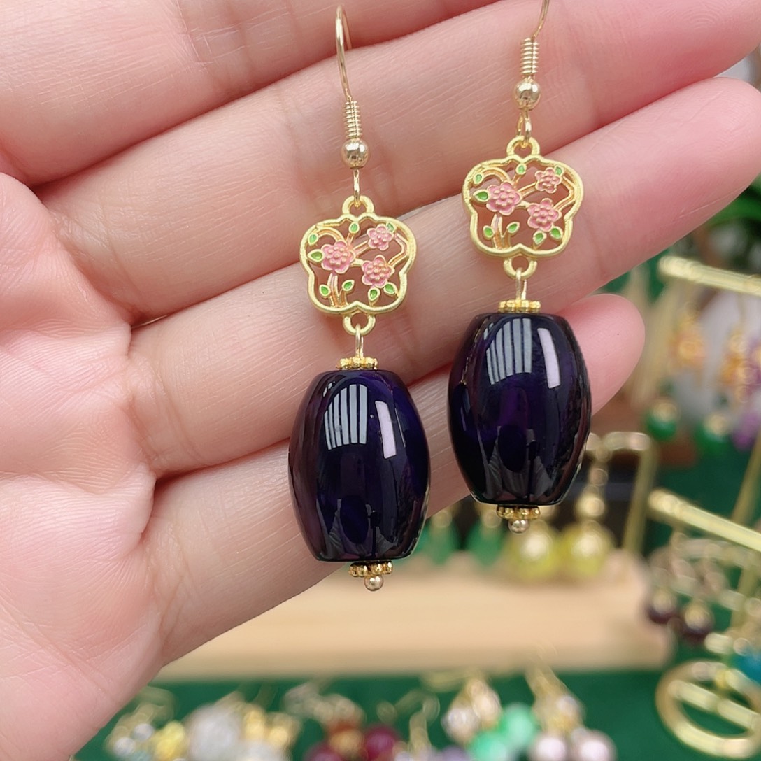 玛瑙/玉髓合金耳饰