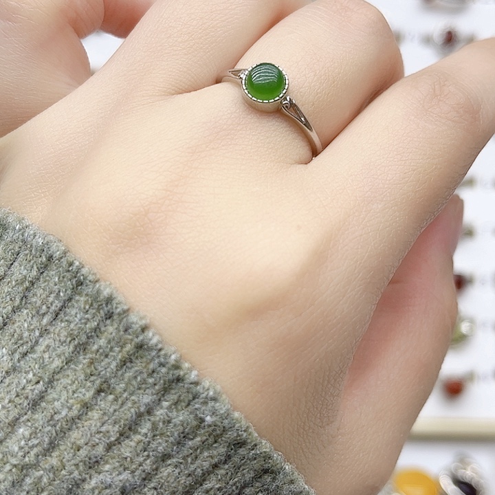 和田玉戒指银S925镶嵌天然