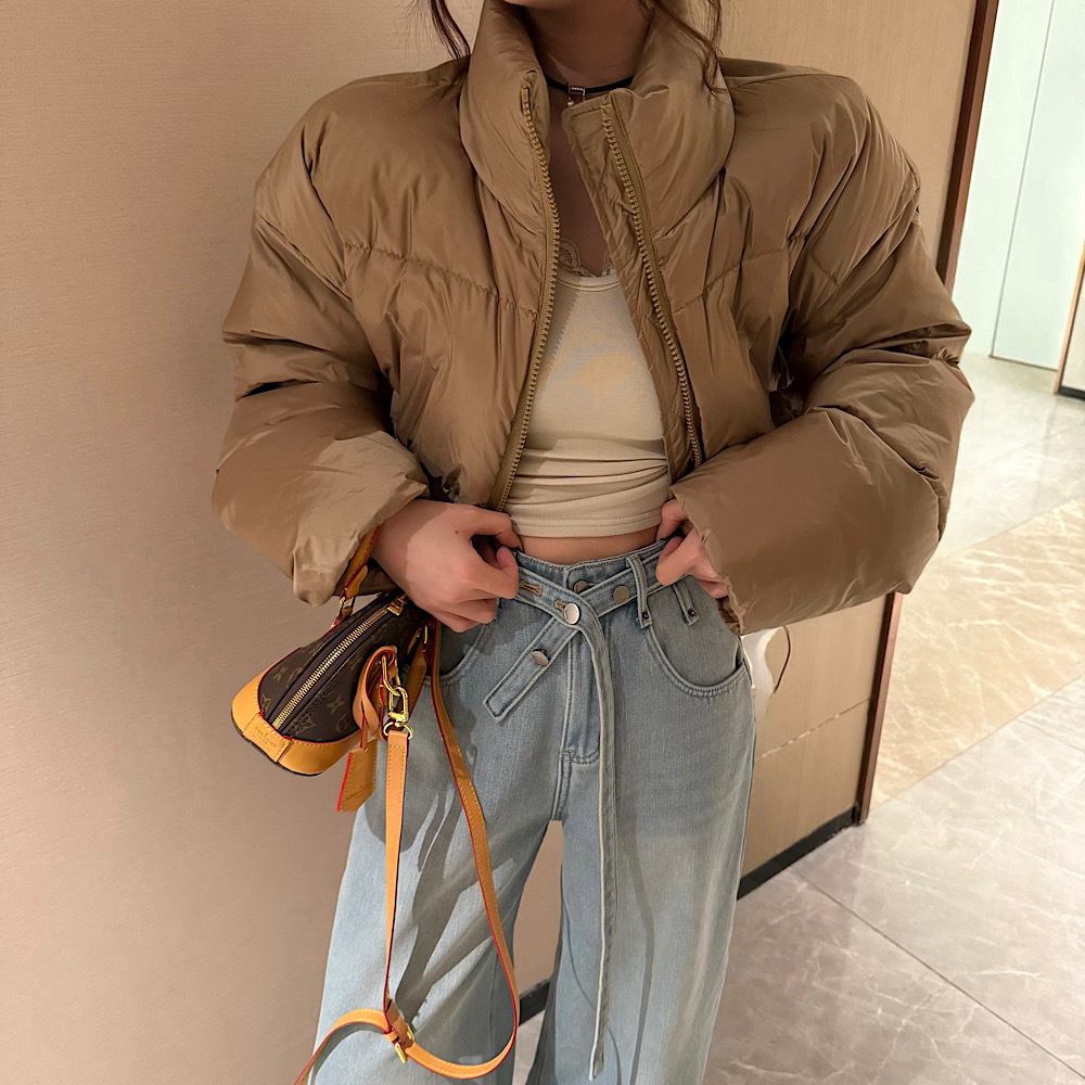 【FF】冬季新款韩版加厚短款白鸭绒女肯豆宽松设计感外套