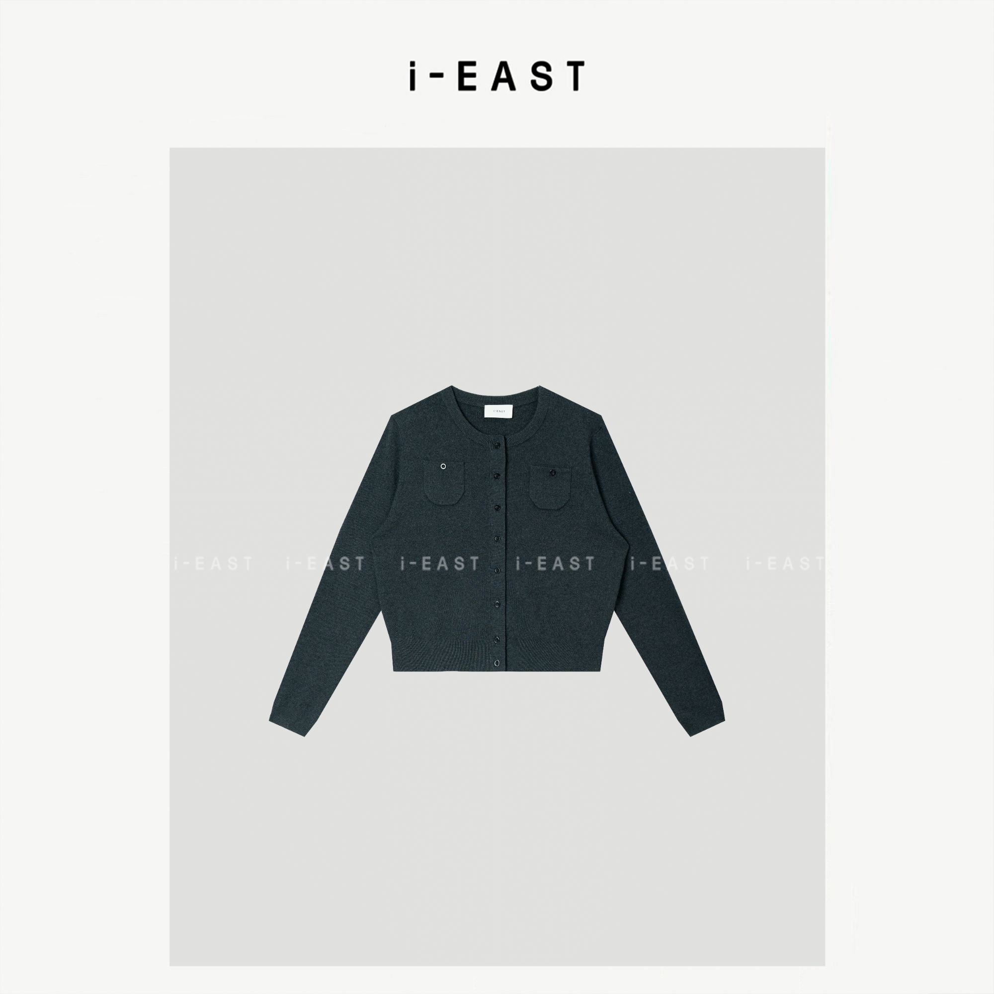 i-EAST 午后茶诗~秋冬极简双口袋百搭针织开衫-5D SY9533