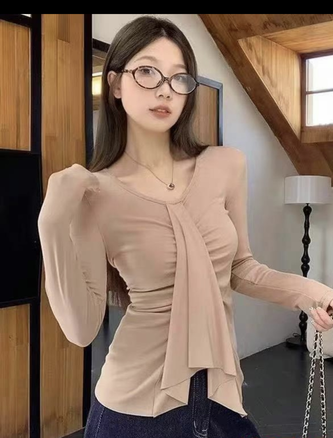 纯欲性感v领低胸显瘦修身