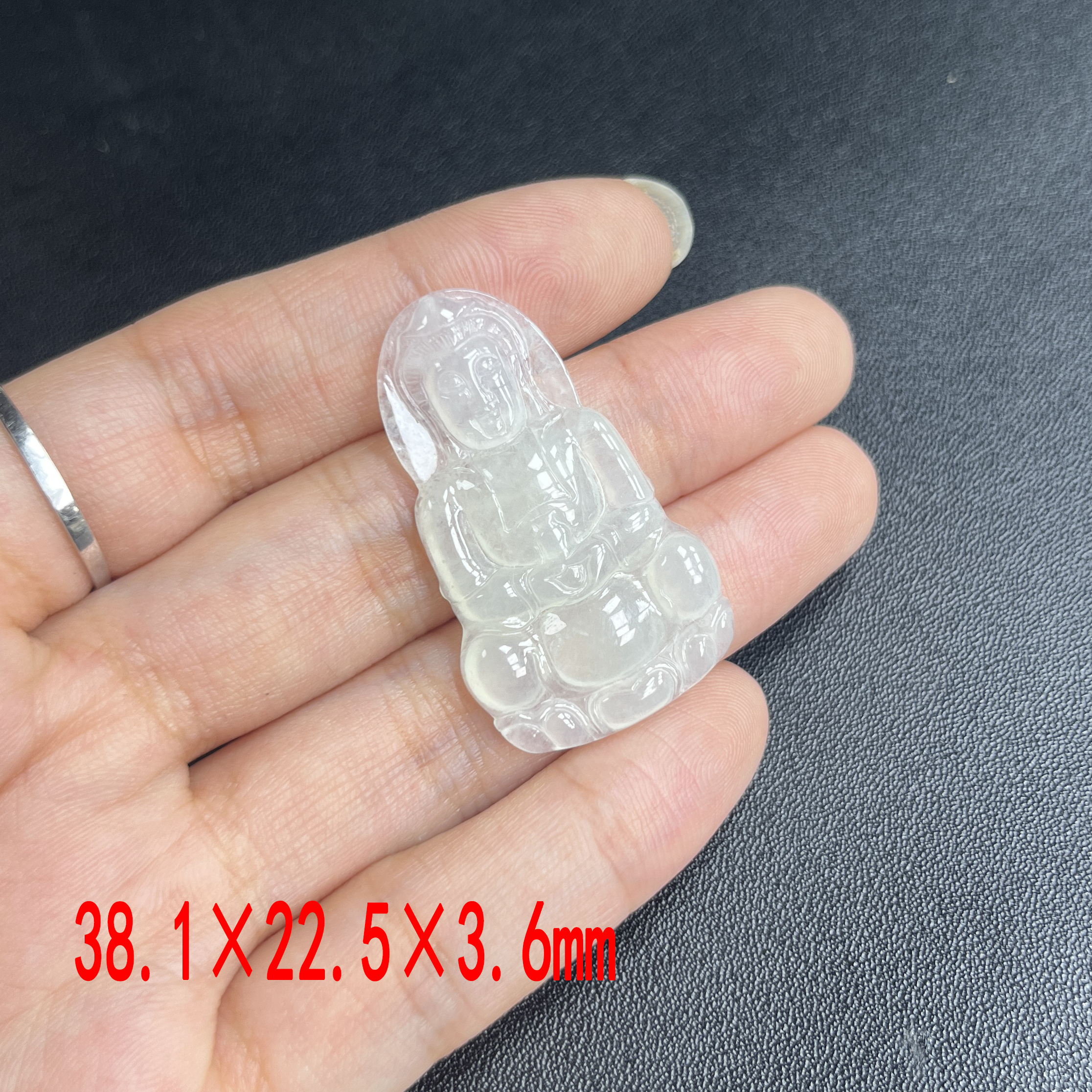 于于珠宝-天然A货缅甸翡翠白冰冰种小观音玉石吊坠38.1×22.5×3.6
