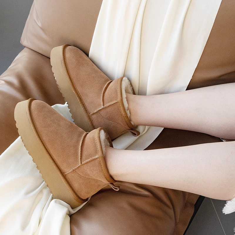 冬雨mini【厚底低筒8厘米斜口】桑坡羊皮毛一体冬季加厚保暖雪地靴