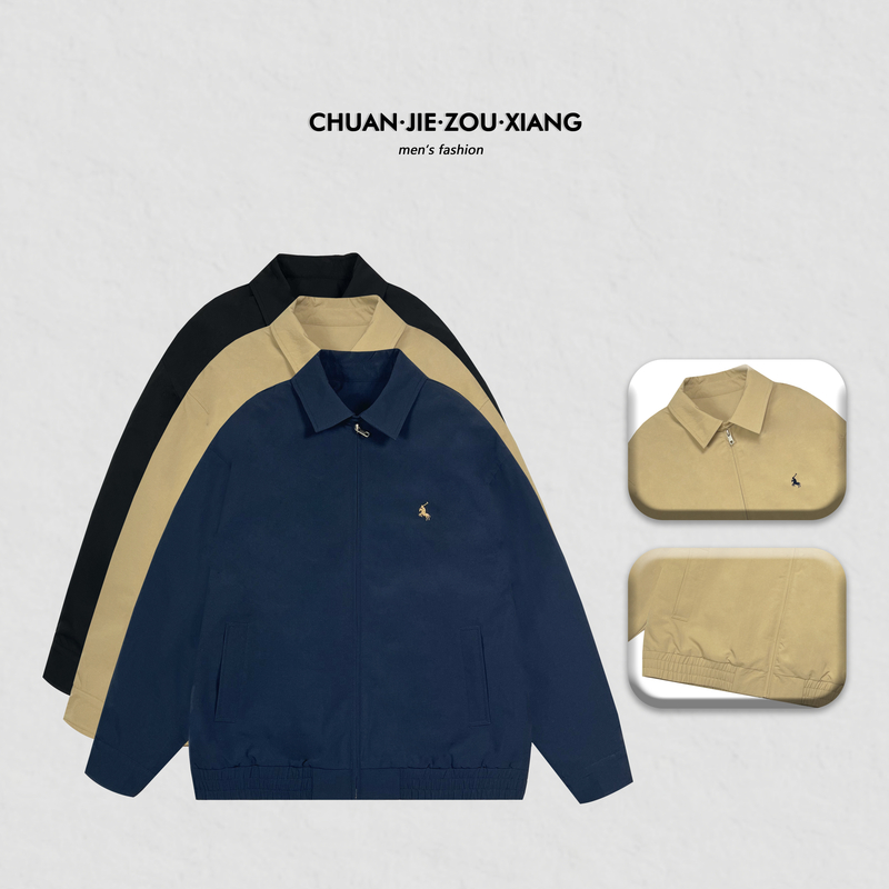 《穿街走巷》秋冬季宽松百搭刺绣logo哈林顿休闲美式简约棉服外套