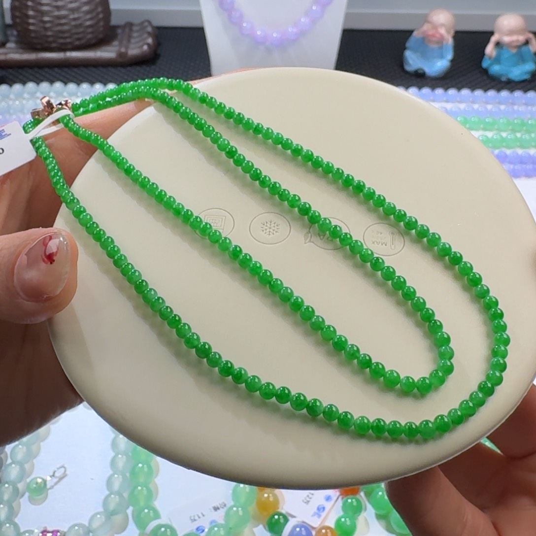 翡翠手链未镶嵌力推艳阳绿小米珠3-3.2mm