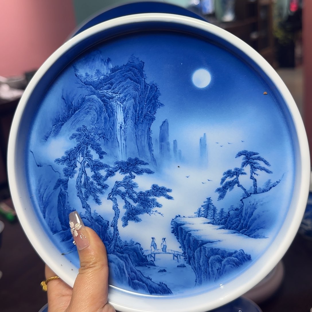 瓷片猪**豆青花山水壶承