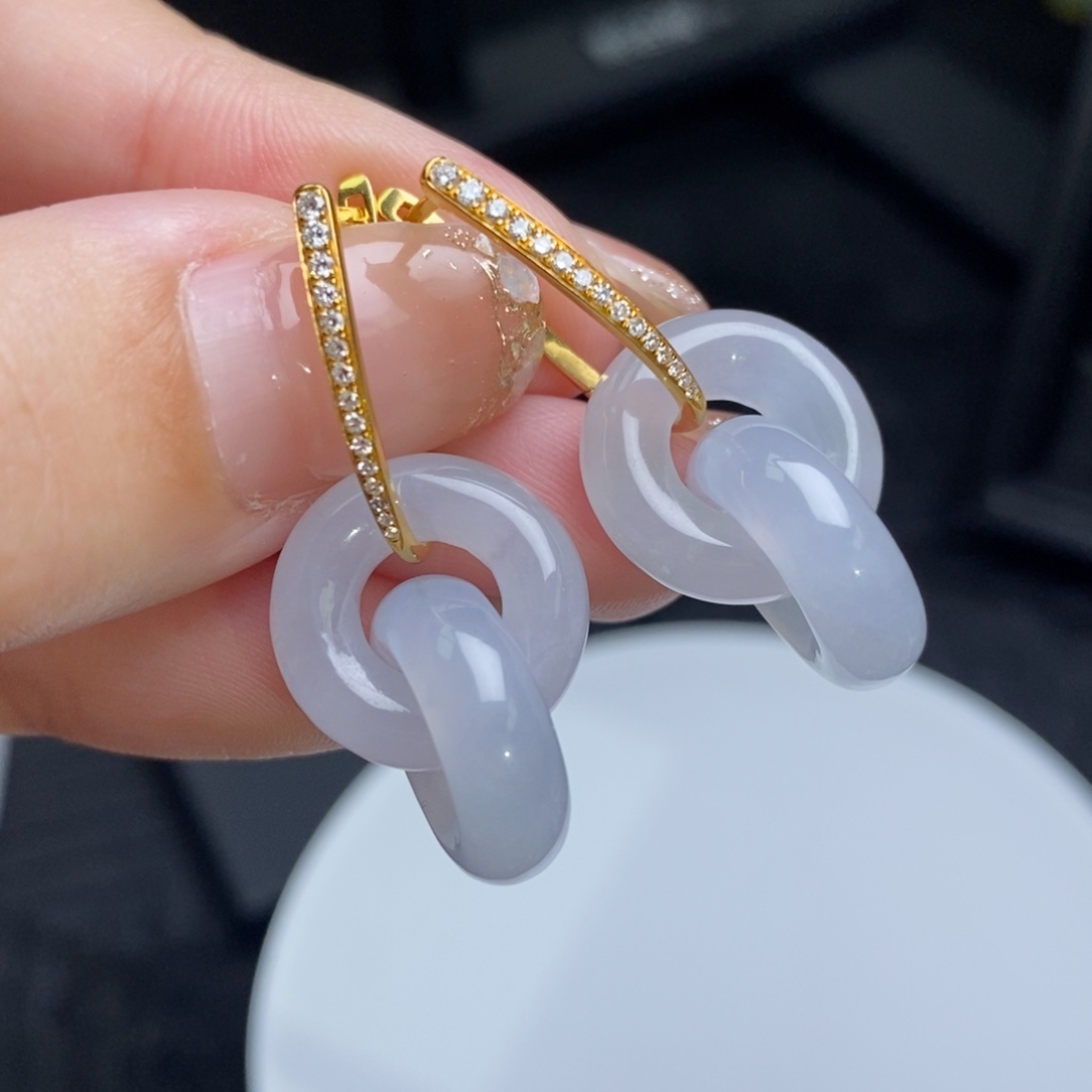 翡翠18K金镶嵌耳饰双环