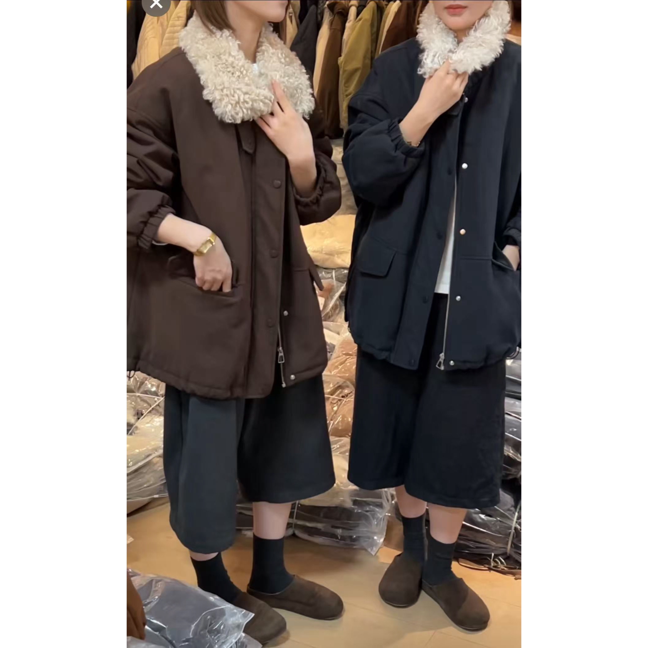 Naonao～冬季翻领盐巴皮炒软棉服外套