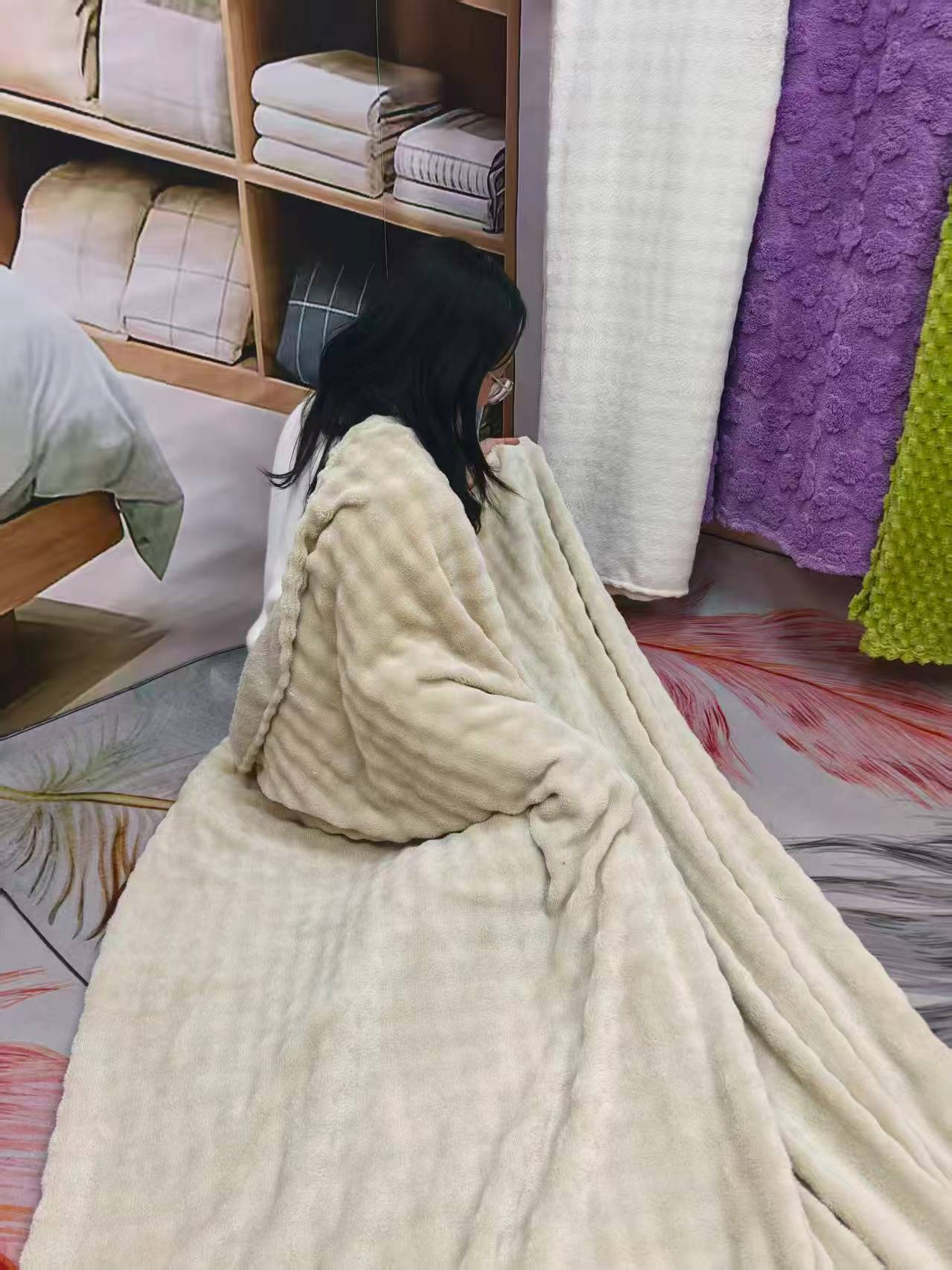 【卡其色】床上用品 双面毛毯 午睡毯 简约 纯色毛毯